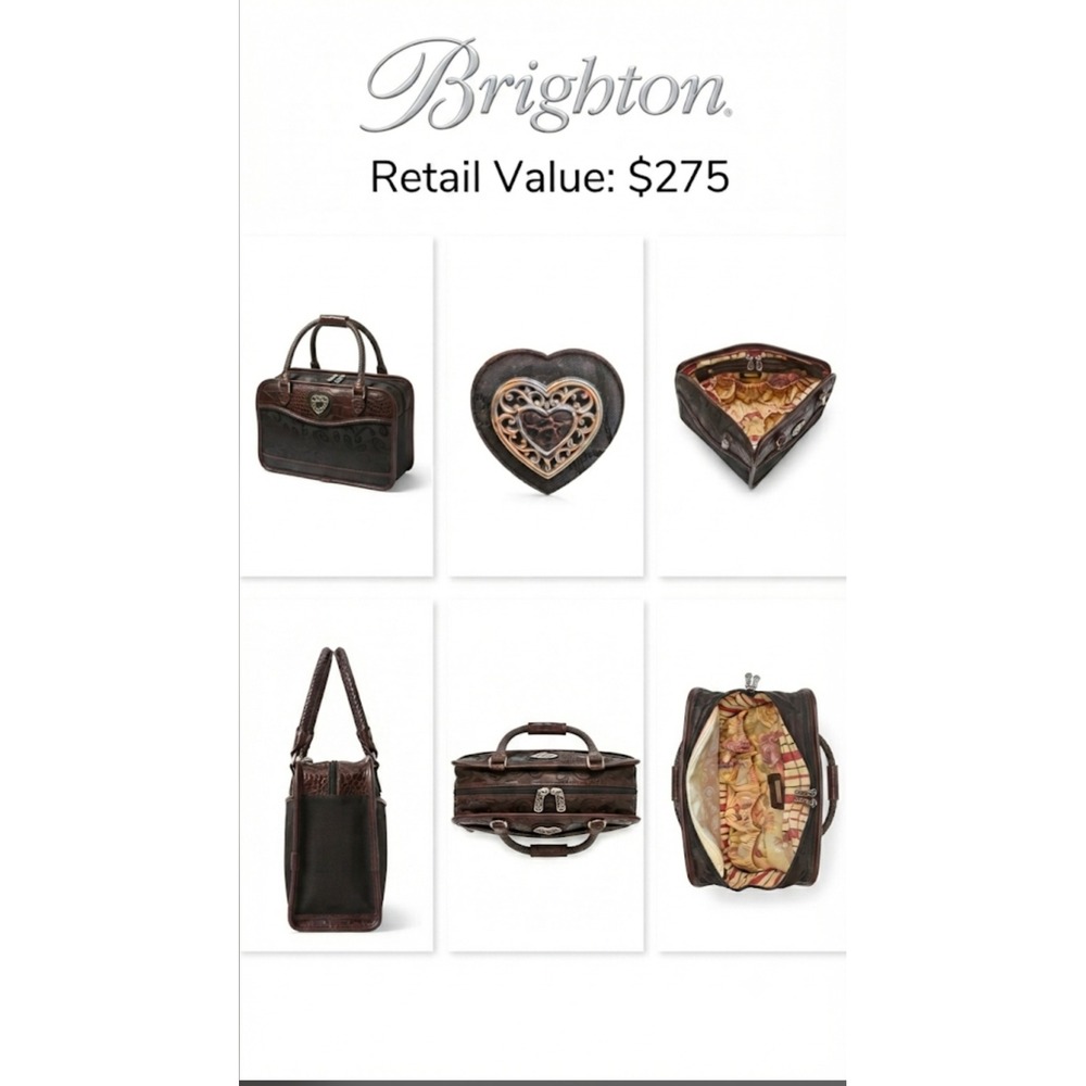 Brighton Travel Collection Brown Croc Leather Heart Cosmetic Bag U200250